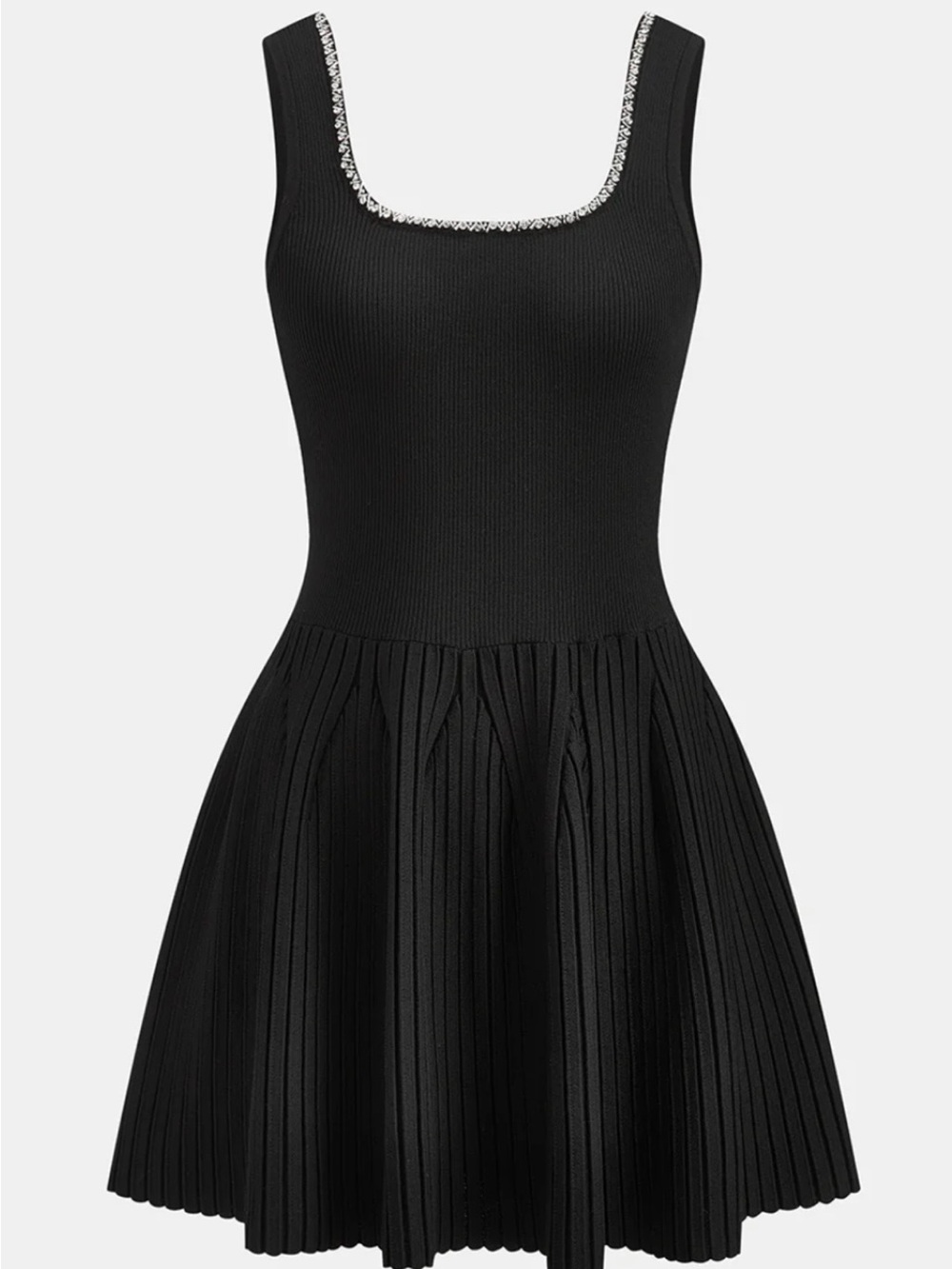 Commense Black Sleeveless Party Dress with Rhinestone Trim